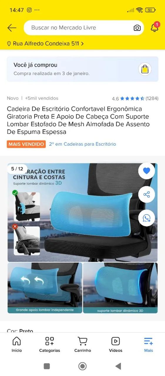 Cadeira escritório ergométrica giratória preta nova na caixa  - Foto 5