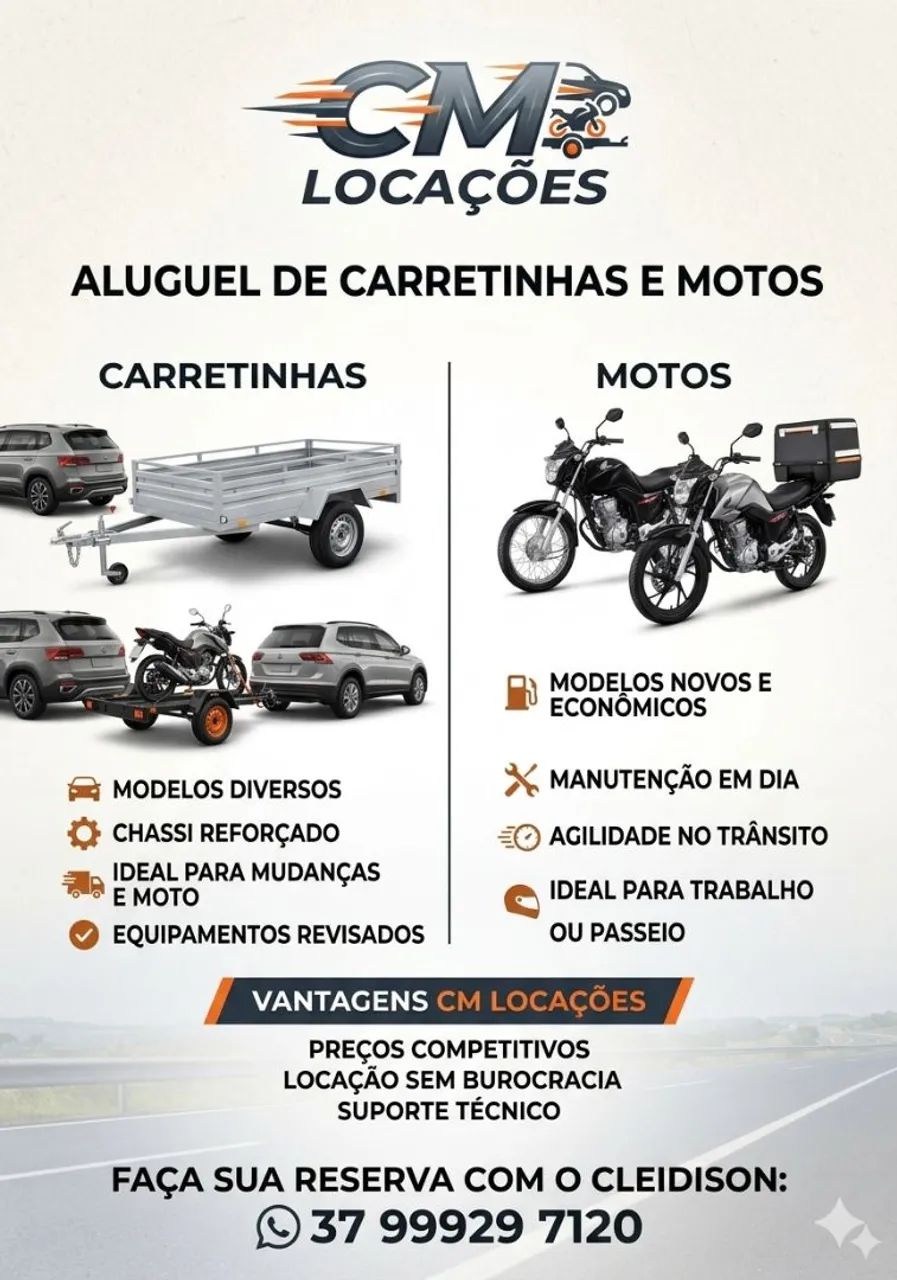 Locação moto e carretinha 
