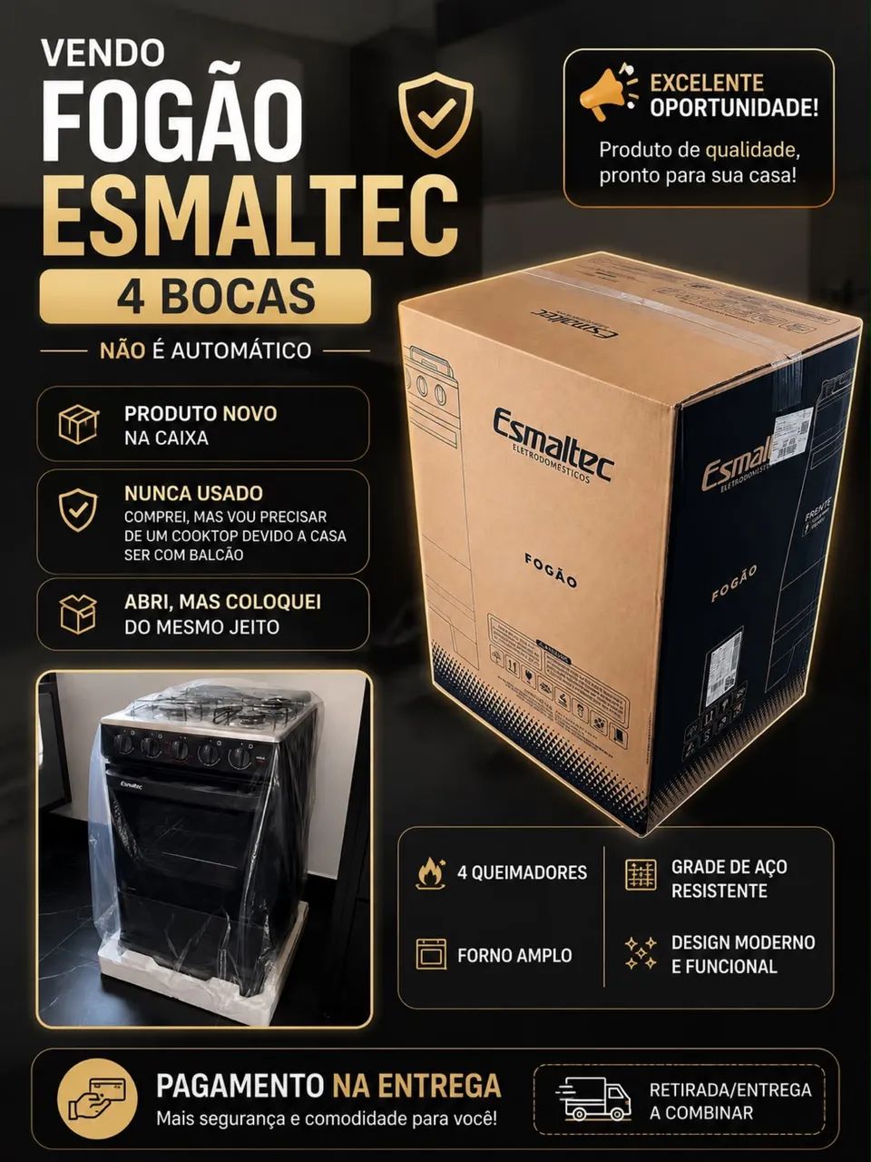 Fogão Esmaltec 4 Bocas 