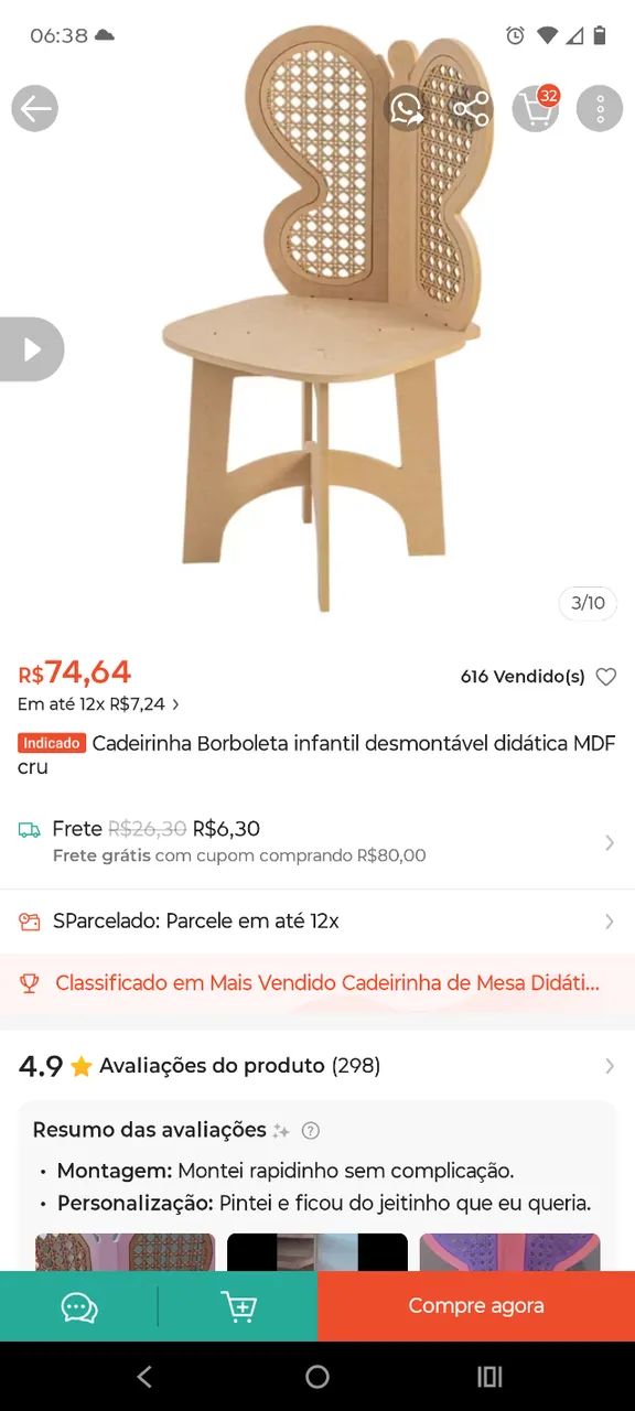 Cadeirinhas infantil( MDF cru) - Foto 3