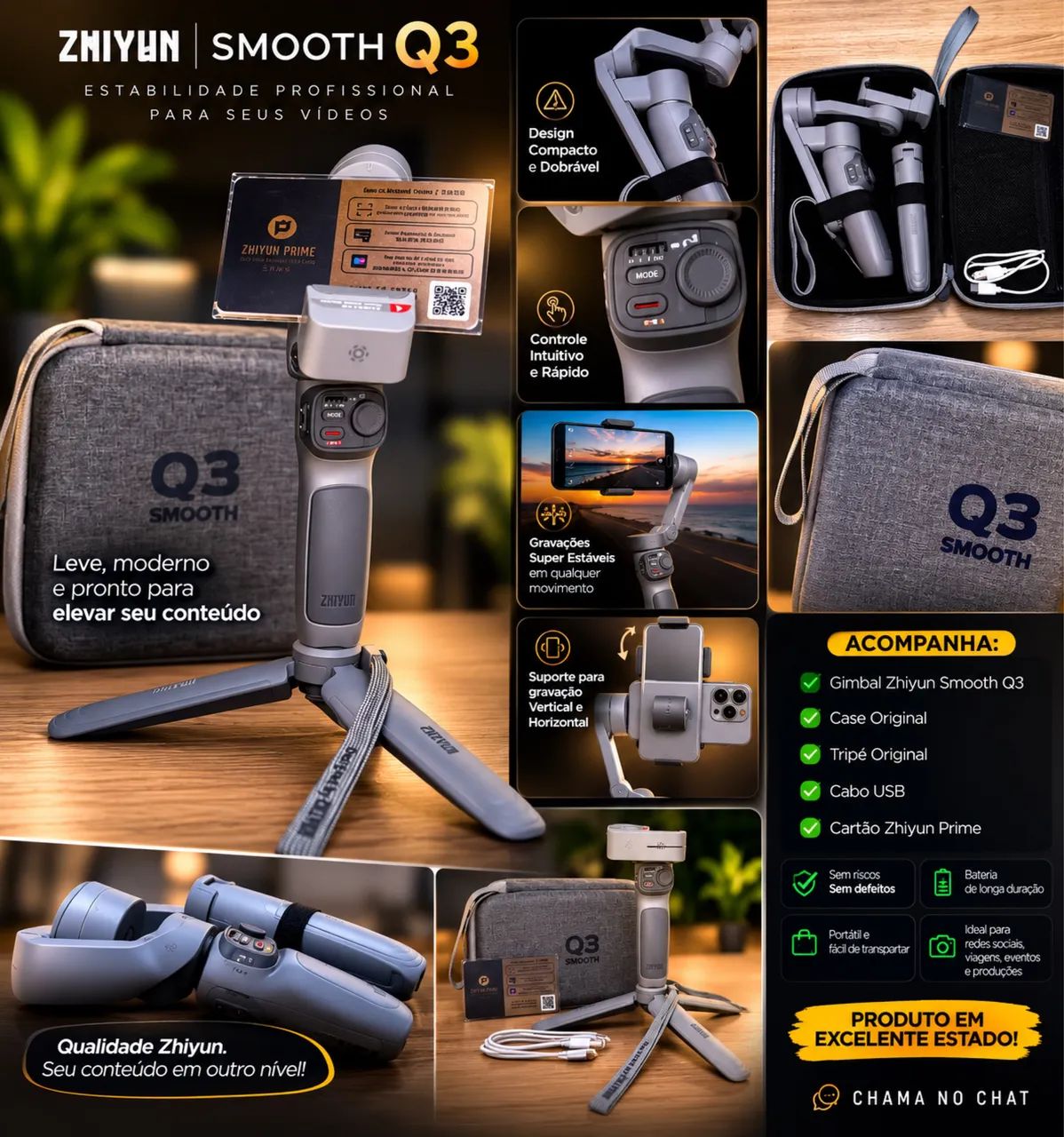 Gimbal Zhiyun Smooth Q3 Combo + Case Original - Estado de Novo