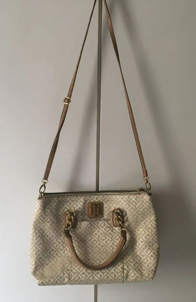BOLSA TOMMY HILFIGER FERRAGENS DOURADA  COURO E TECIDO - Foto 5