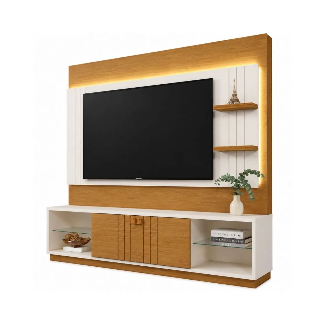Estante para Tv 65 Polegadas com Led Guaíba Off White / Amendoa - Foto 2