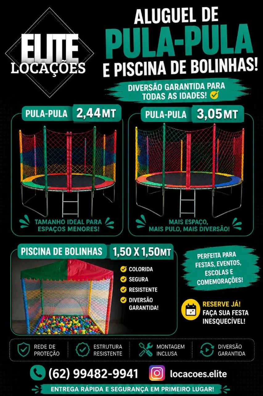 Pula-pula e piscina de bolinhas 