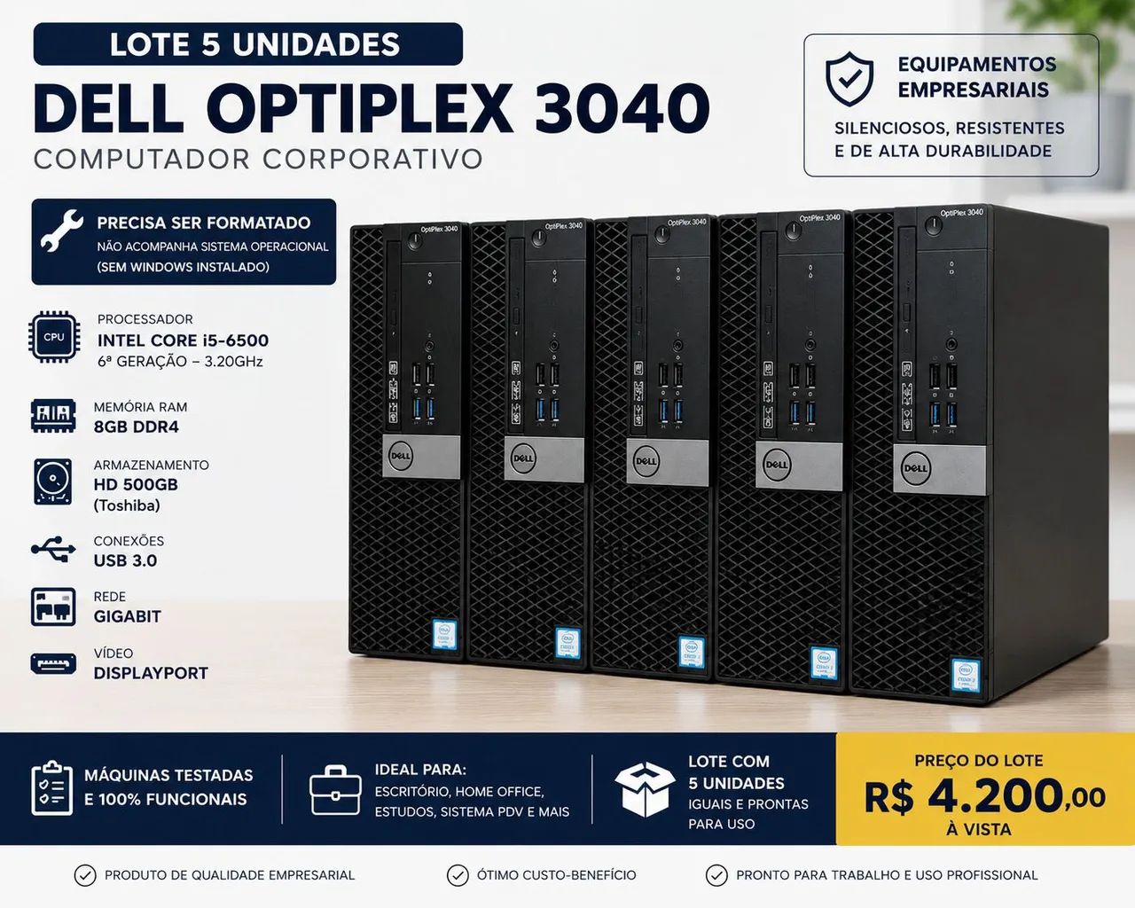 Lote Desktop Dell OptiPlex 3040 empresarial em ótimo funcionamento