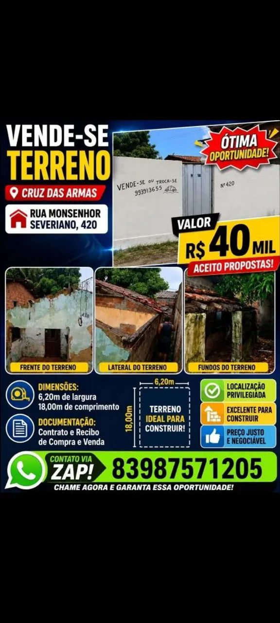 Vende-se terreno em cruz das armas 