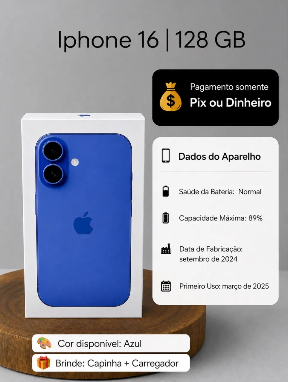iPhone 16 Azul 128 GB - Excelente Estado