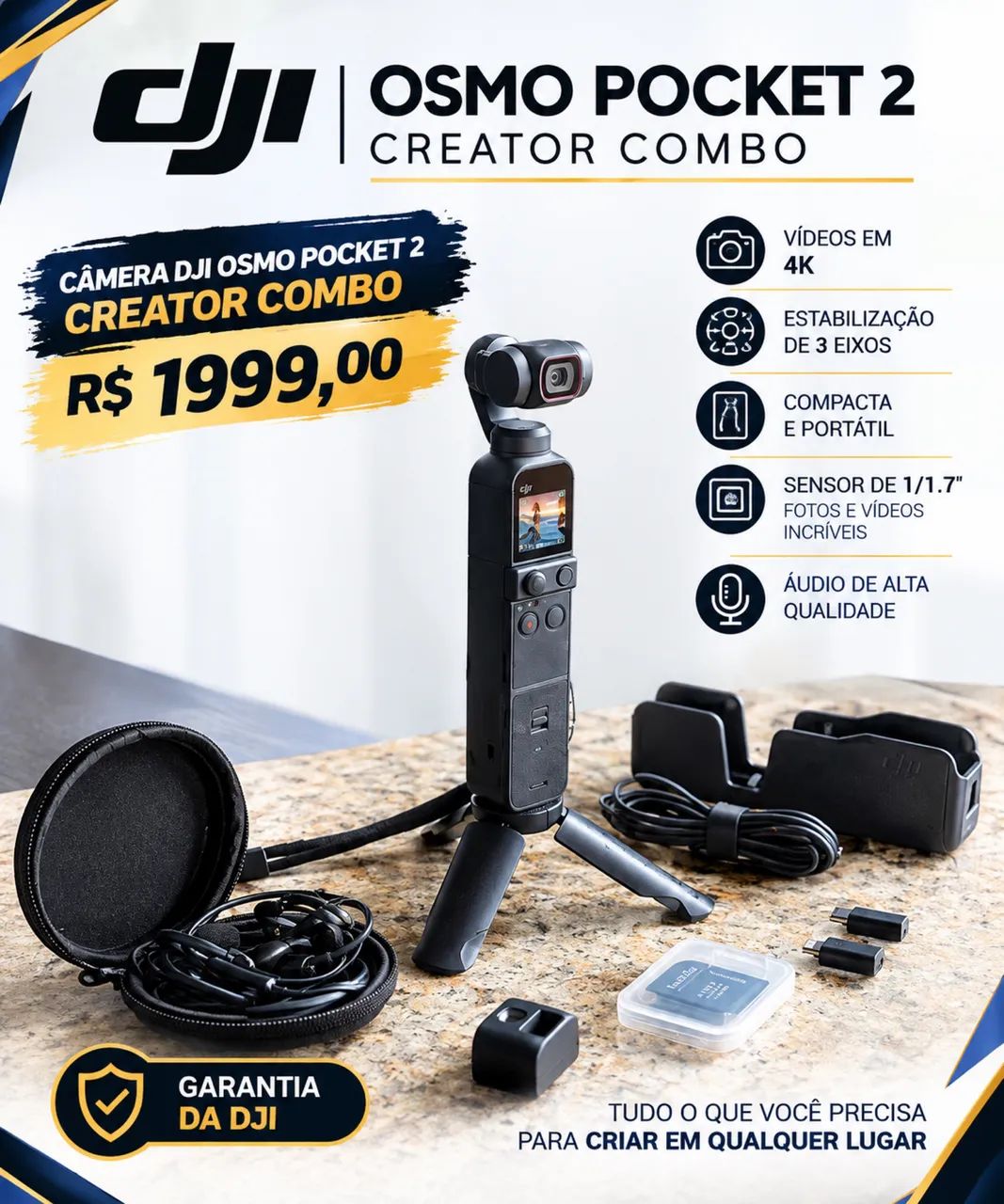 OSMO POCKET 2 DJI ACOMPANHA ALGUNS ACESSÓRIOS. - Câmeras e