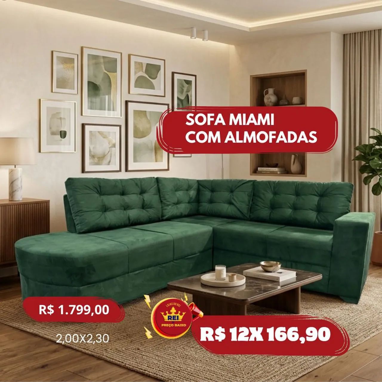 PROMOÇÃO URGENTE - Sofá de Canto GIGANTE Miami Verde apenas 12x R$166,90