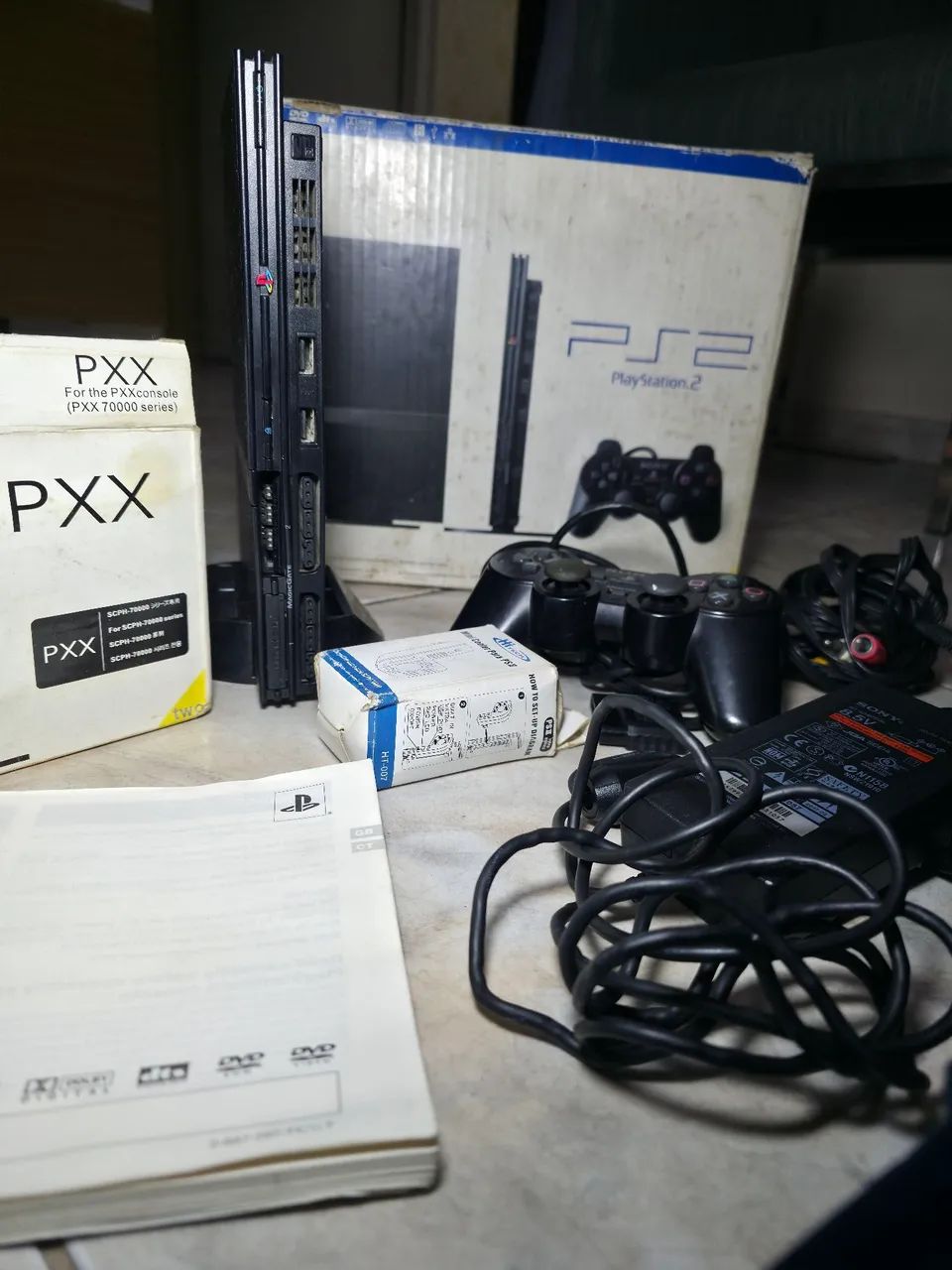 PS2 Liberado com controle, memory card e suporte