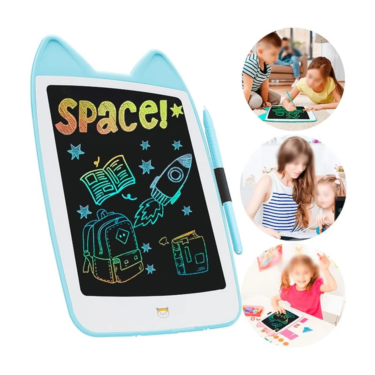 Lousa Mágica Gatinho LCD 10 Polegadas Infantil Tablet de Desenho com Caneta Azul<br> - Foto 3