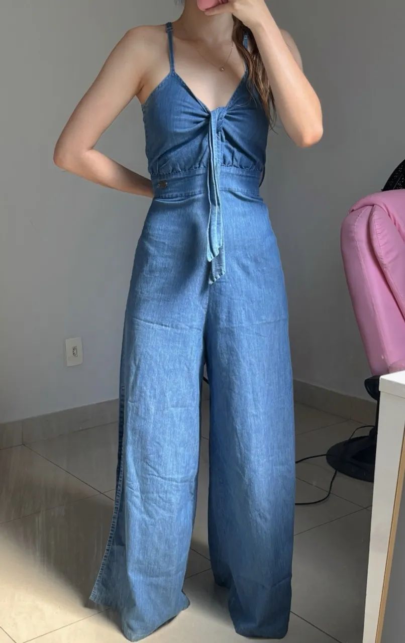 Macacão denim longo