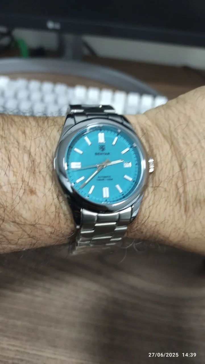 Relógio automático Benyar 100 m aço inoxidável Prateado Fundo Azul  - Foto 3