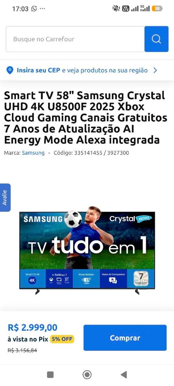SMART TV 4K SAMSUNG 58 POLEGADAS GIGANTE PERFEITA BARATA R$1.950 - Foto 2