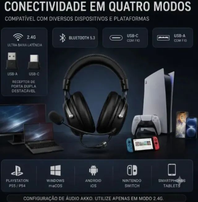 Headset s/ fio AKKO S9ULTRA - ULTIMA UNIDADE - 250hr BATERIA! - Foto 5
