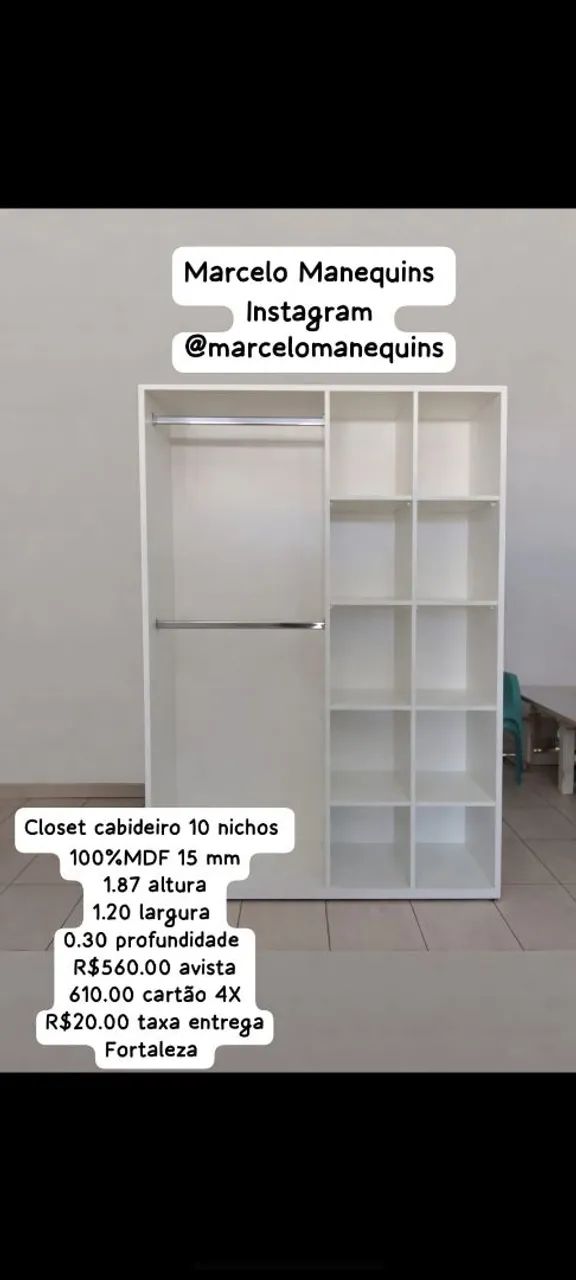 Closet cabideiro 10 nichos 