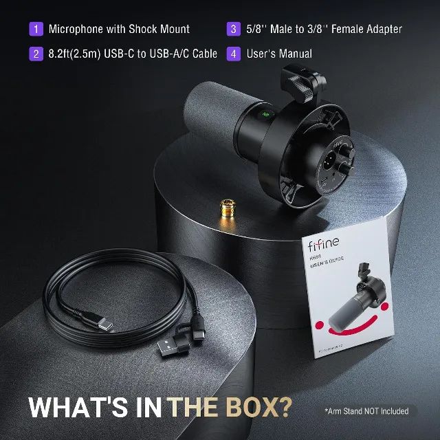 Microfone Dinâmico FIFINE K688 USB-C/XLR - Preto - Foto 5