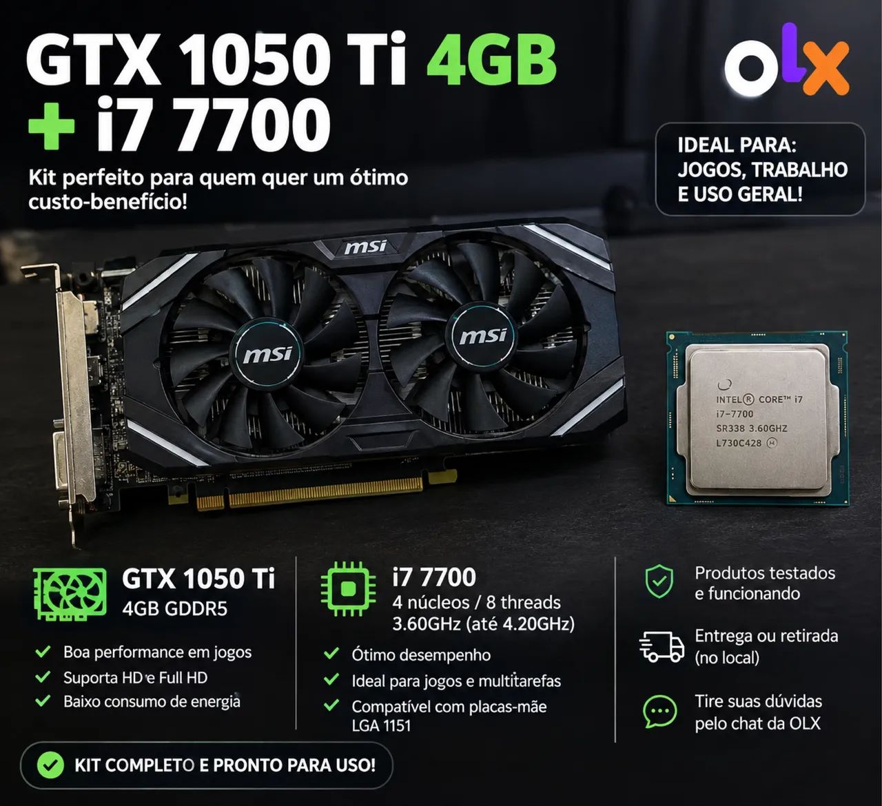 Gtx 1050ti 4gb + i7 7700 (conversa no valor) - Peças de Hardware