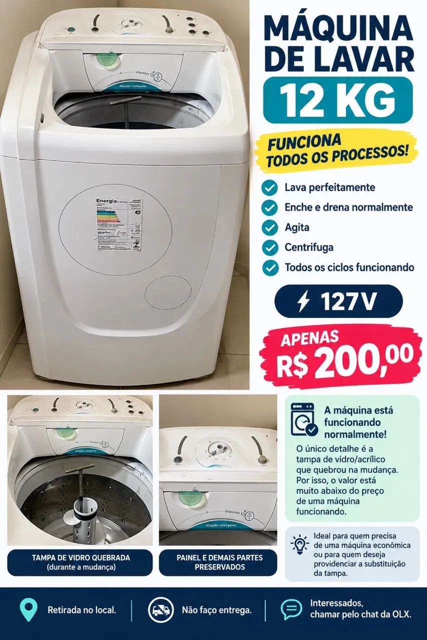 Máquina de lava 12kilos funcionando tudo