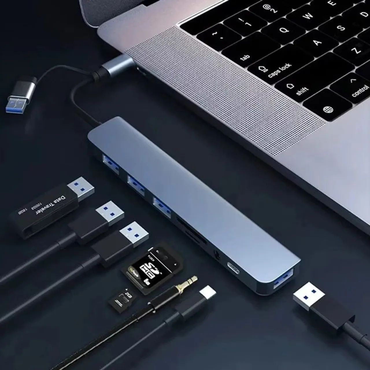Hub Usb C 8 Em 2 Com Leitor Usb 3.0 Sd Tf E Áudio 8 Em 2 Par - Foto 2