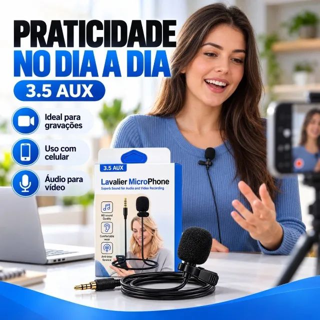 Microfone De Lapela Lavalier Com Fio 1,5m P2 Para Celular - Foto 3