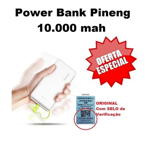 Carregador Portátil Power Bank Pineng Slim 10000 mah Cabo Usb Original