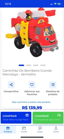 Brinquedo Infantil Caminhão Bombeiro Grande - Com Som - Mercotoys - Caixa