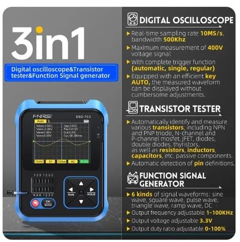 Mini Osciloscopio fnitsi, modelo DSO-TC3, zero, sem uso. - Foto 3