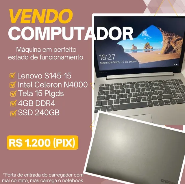 VENDO NOTEBOOK LENOVO R$ 1.000
