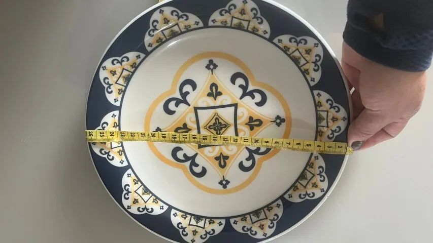 Conjuntos 6 Pratos rasos Oxford azul e amarelo Novos! 26cm diametro - Foto 4