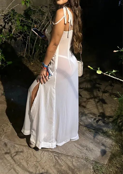 Vestido branco de renda transparente - Foto 2