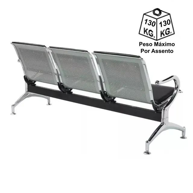 Longarina AEROPORTO ESTOFADA com 03 Lugares - Cor Cromada - Foto 3