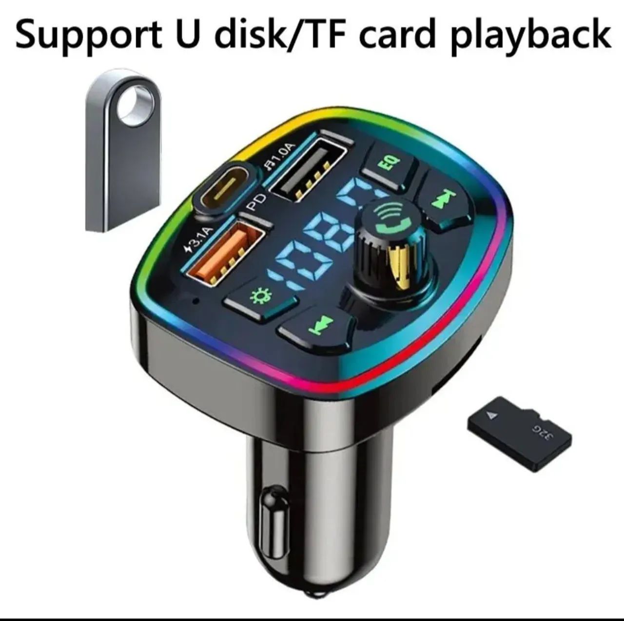Carregador de carro usb, tipo C, micro SD, rádio, bluetooth  - Foto 2