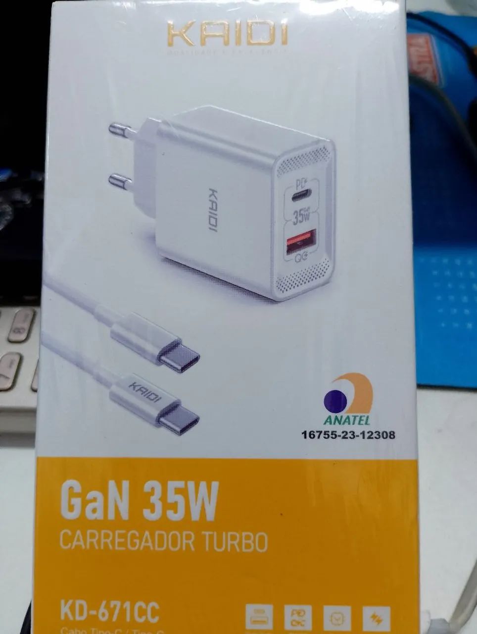 Carregador Turbo GaN 35W Kaidi Tipo-C
