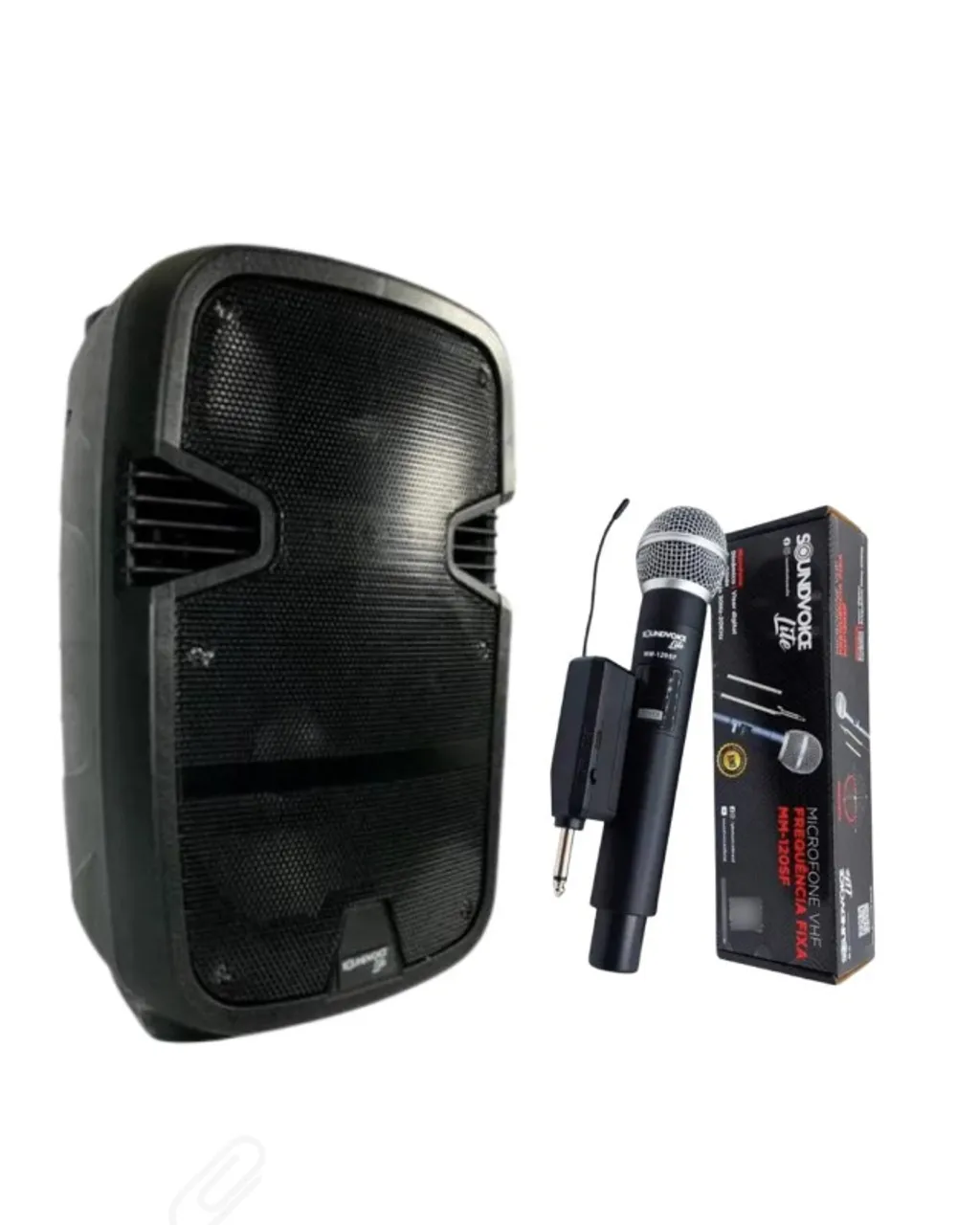 KIT Caixa de Som Ativa com Bateria Bluetooth Usb Soundvoice + MICROFONE SEM FIO VHF