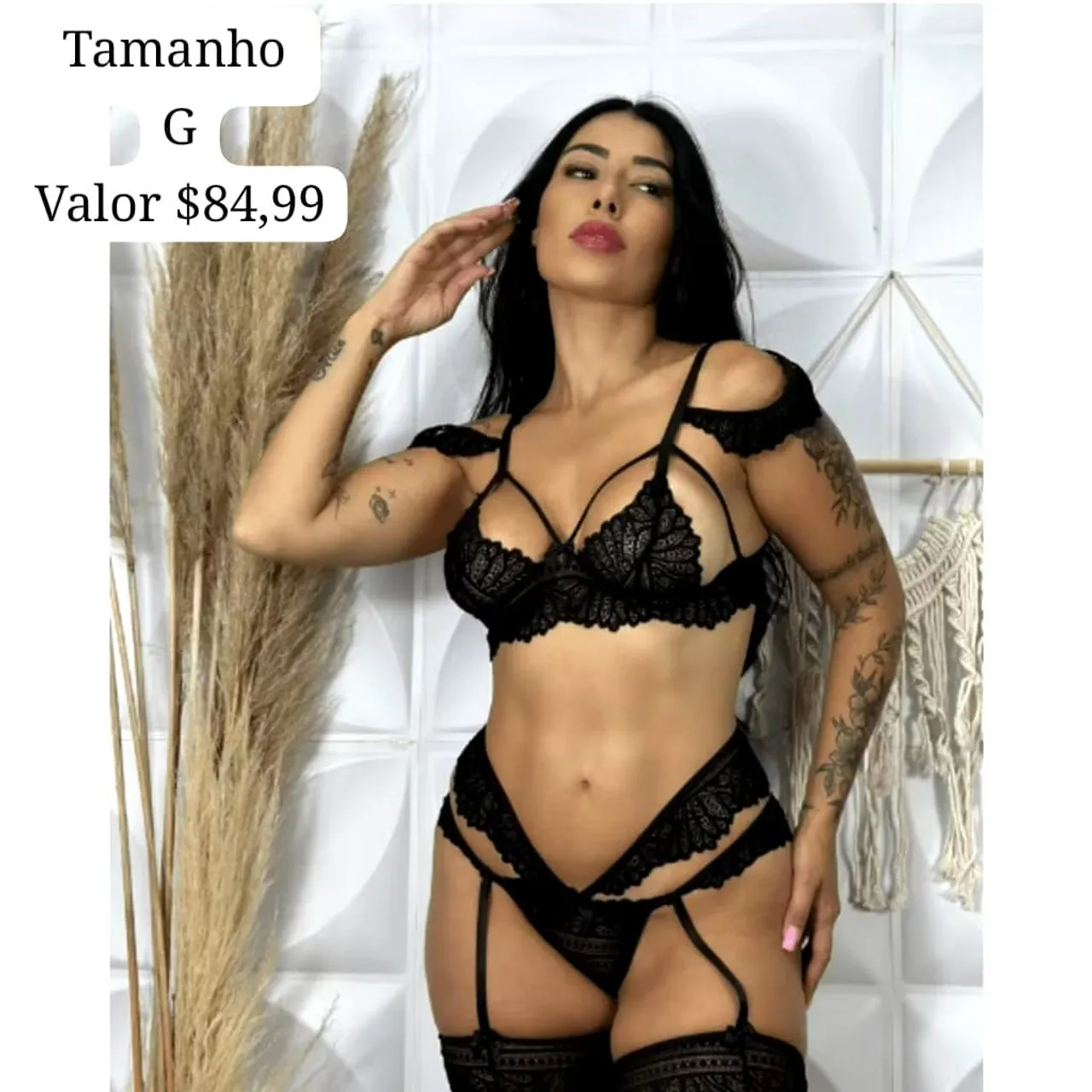 Conjunto lingerie sensual preto - Tamanho G