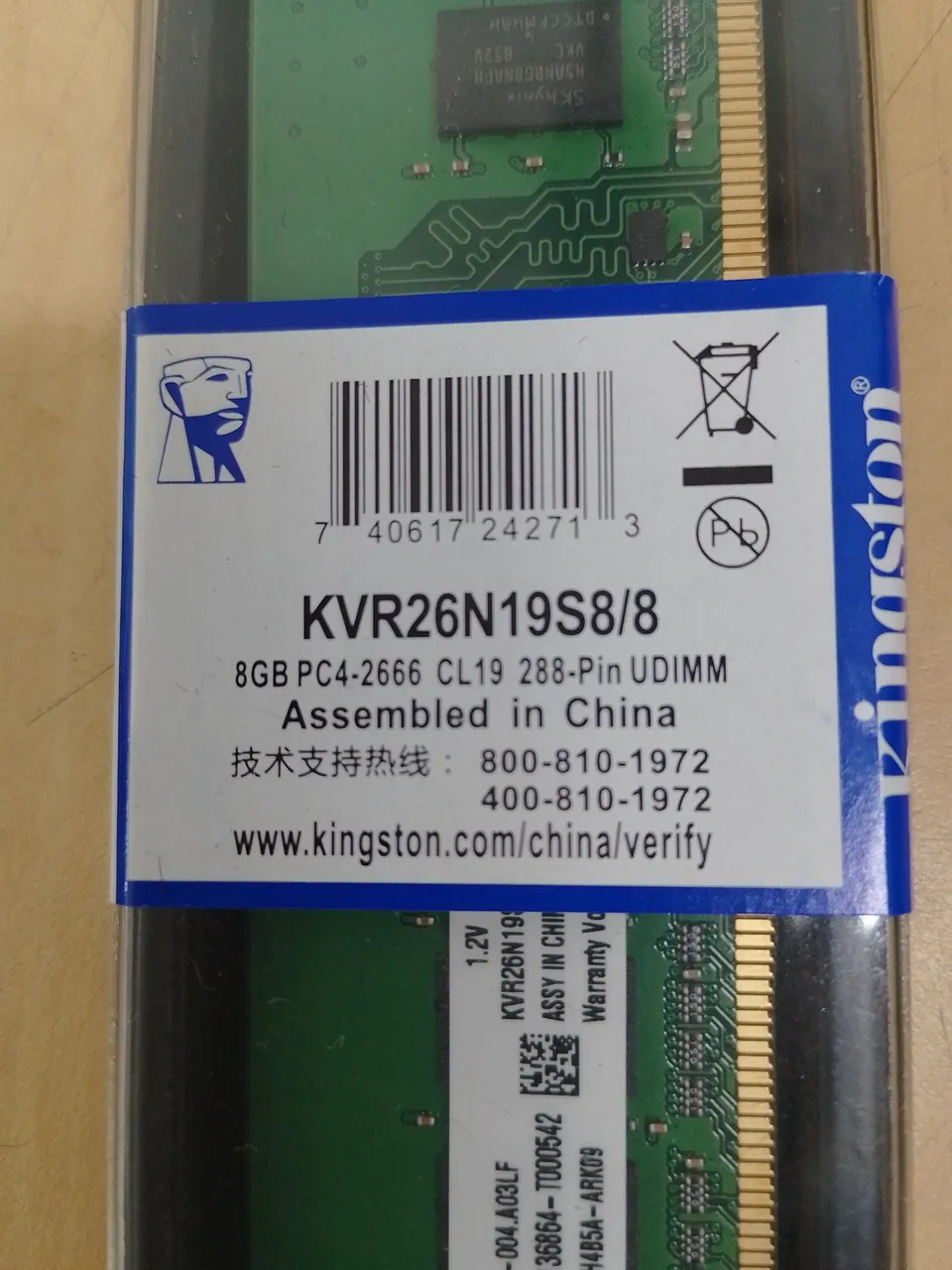 Memória RAM Kingston 8GB DDR4 2666MHz