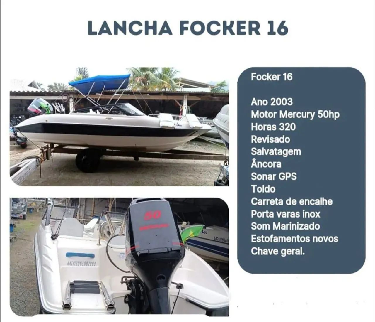 Lancha focker 16 pes completa .