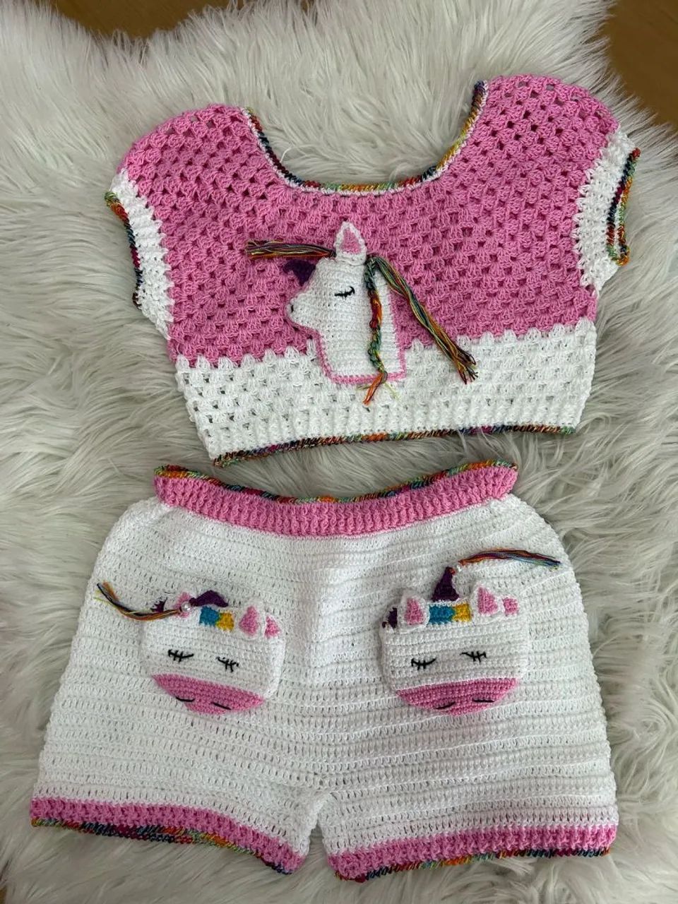 Conjunto Crochê Bebê Unicórnio - Rosa e Branco, encomendas  - Foto 5