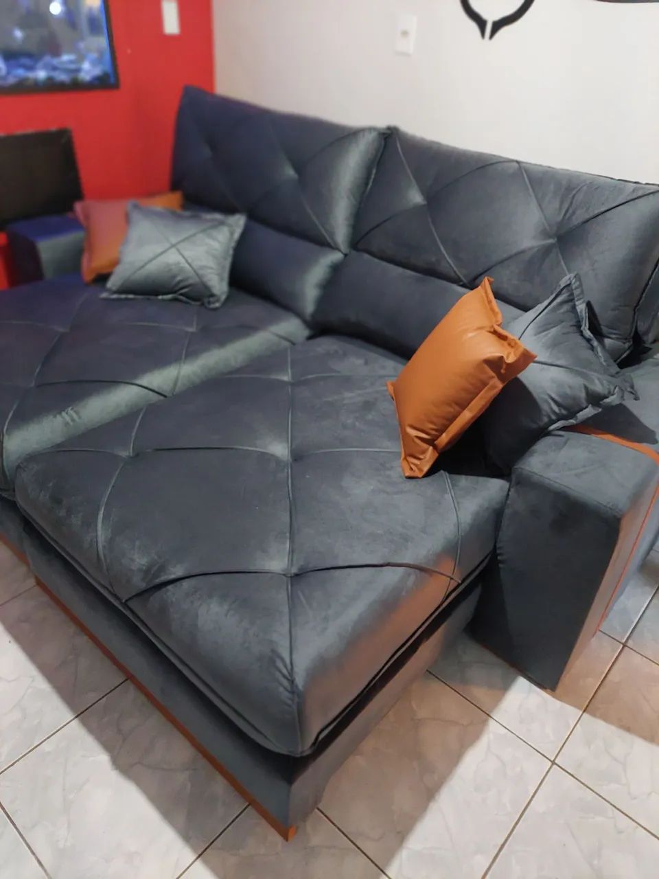 Sofá Retrátil Reclinável 4 Lugares 250cm Veludo Cinza - Foto 2