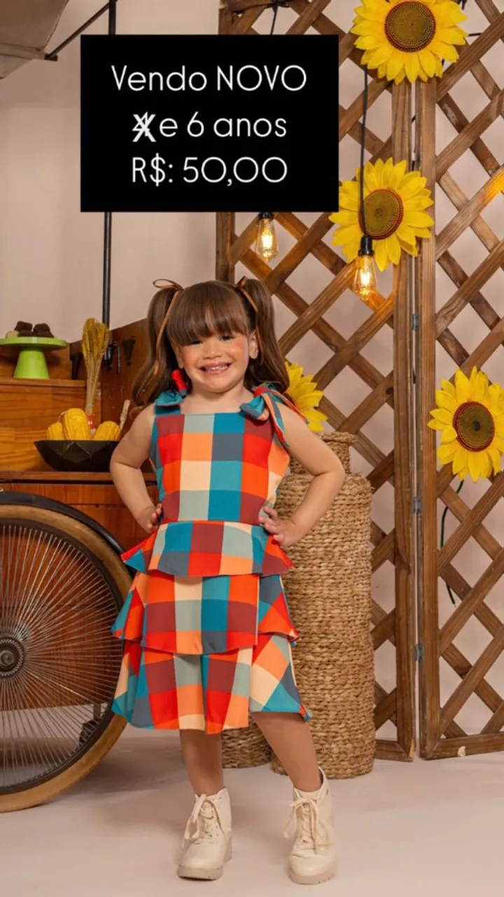 vestido junino quadriculado 6 anos