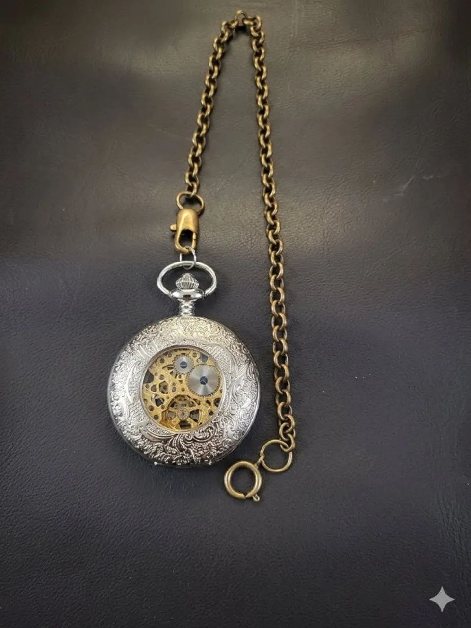 Relógio De Bolso Mecânico A Corda Esqueleto Estilo 6497 - Foto 2