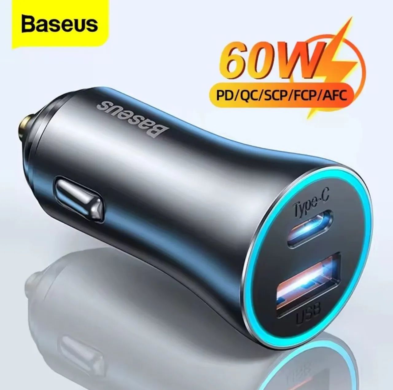 Carregador Veicular Baseus 60W Usb-c e Usb-a, Azul