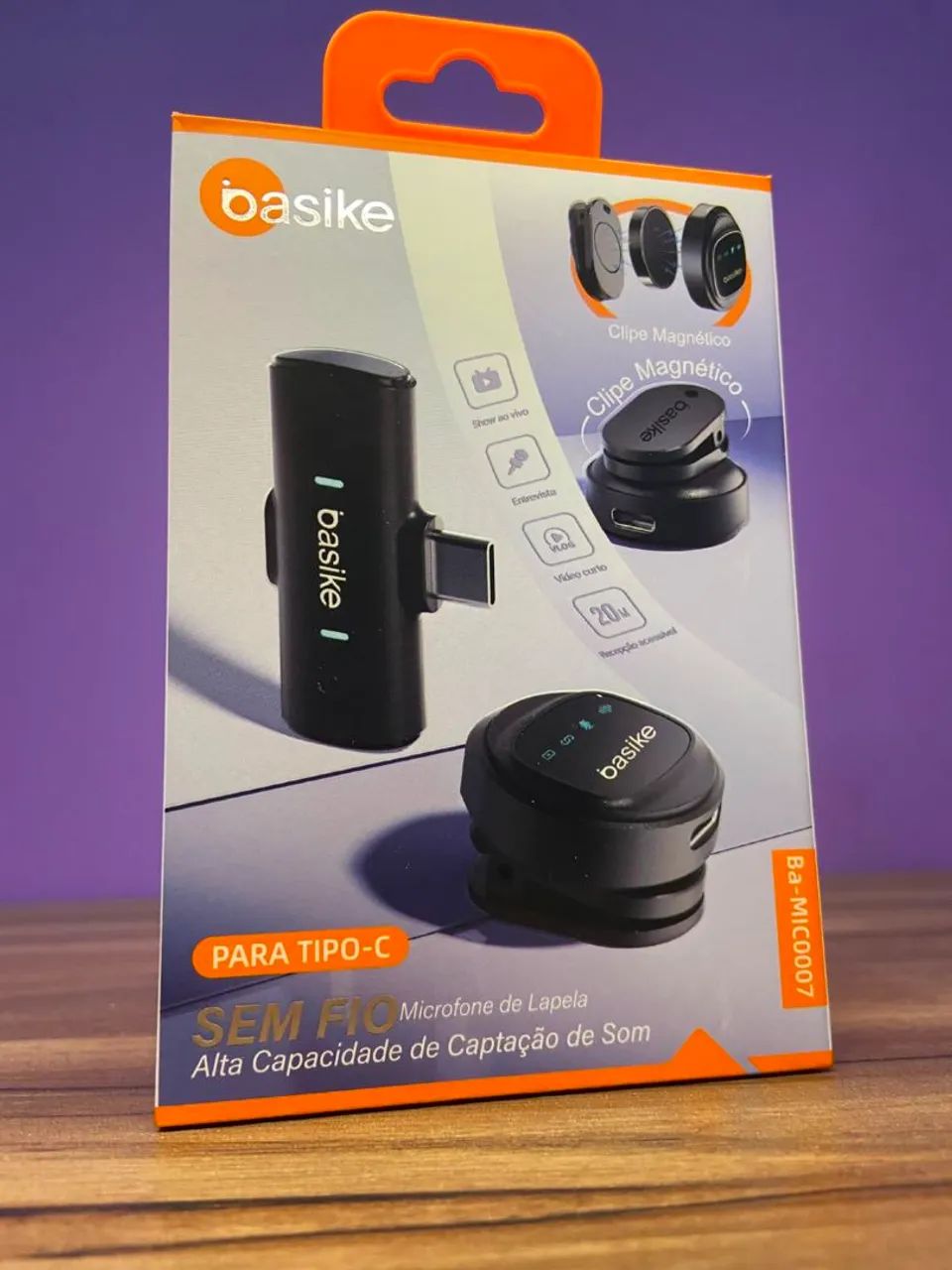 Microfone de Lapela Sem Fio Tipo C  ou Lightning - BASIKE - Ba-MIC0007 - Foto 4