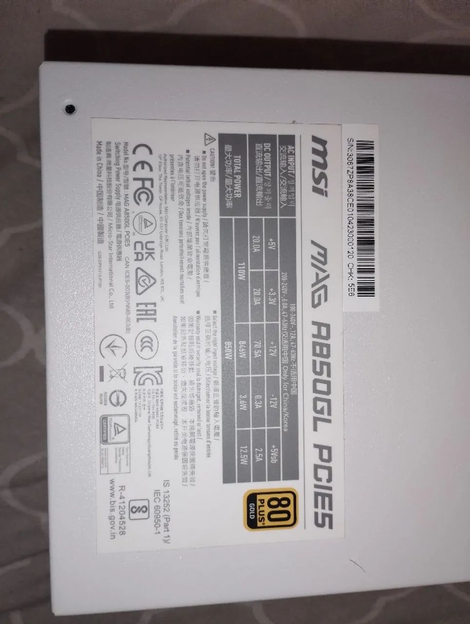 Fonte MSI MAG A850GL 850W 80 Plus Gold - Nova, Nunca Usada - Foto 4