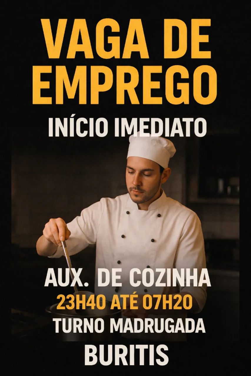 VAGA PARA INICIO IMEDIADO NO BURITIS  