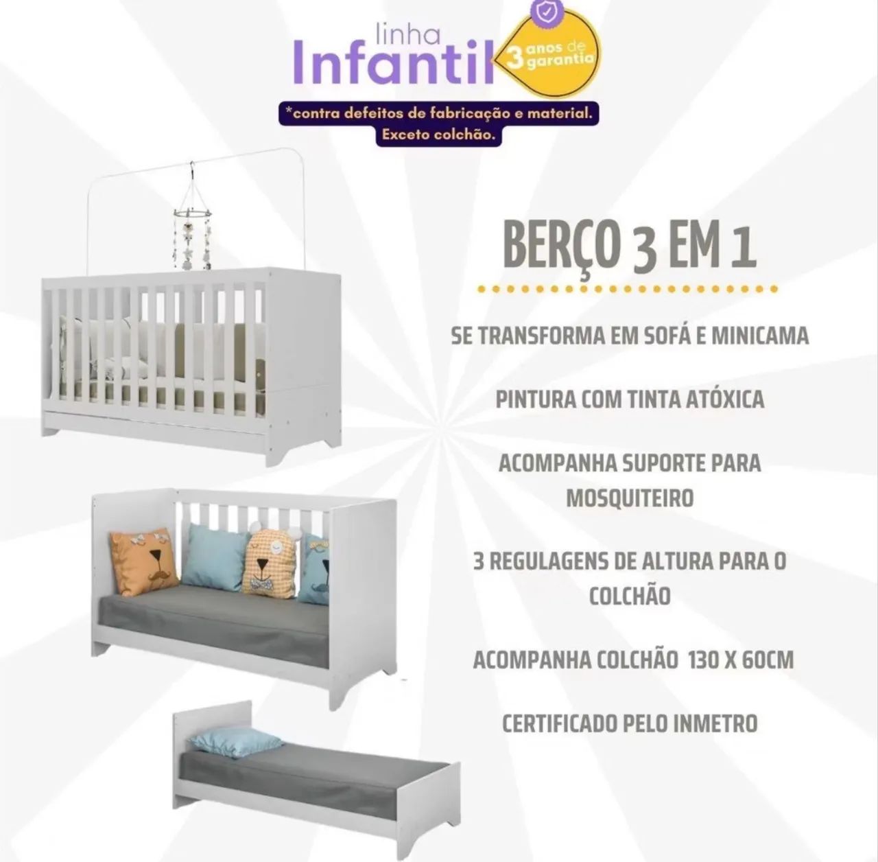 Vendo Berço 3 em 1 com colchão incluso . 