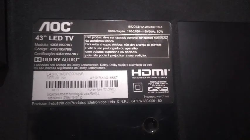 Smart tv 43 polegadas aoc roku tv full hd com defeito na tela de uma pancada  - Foto 5