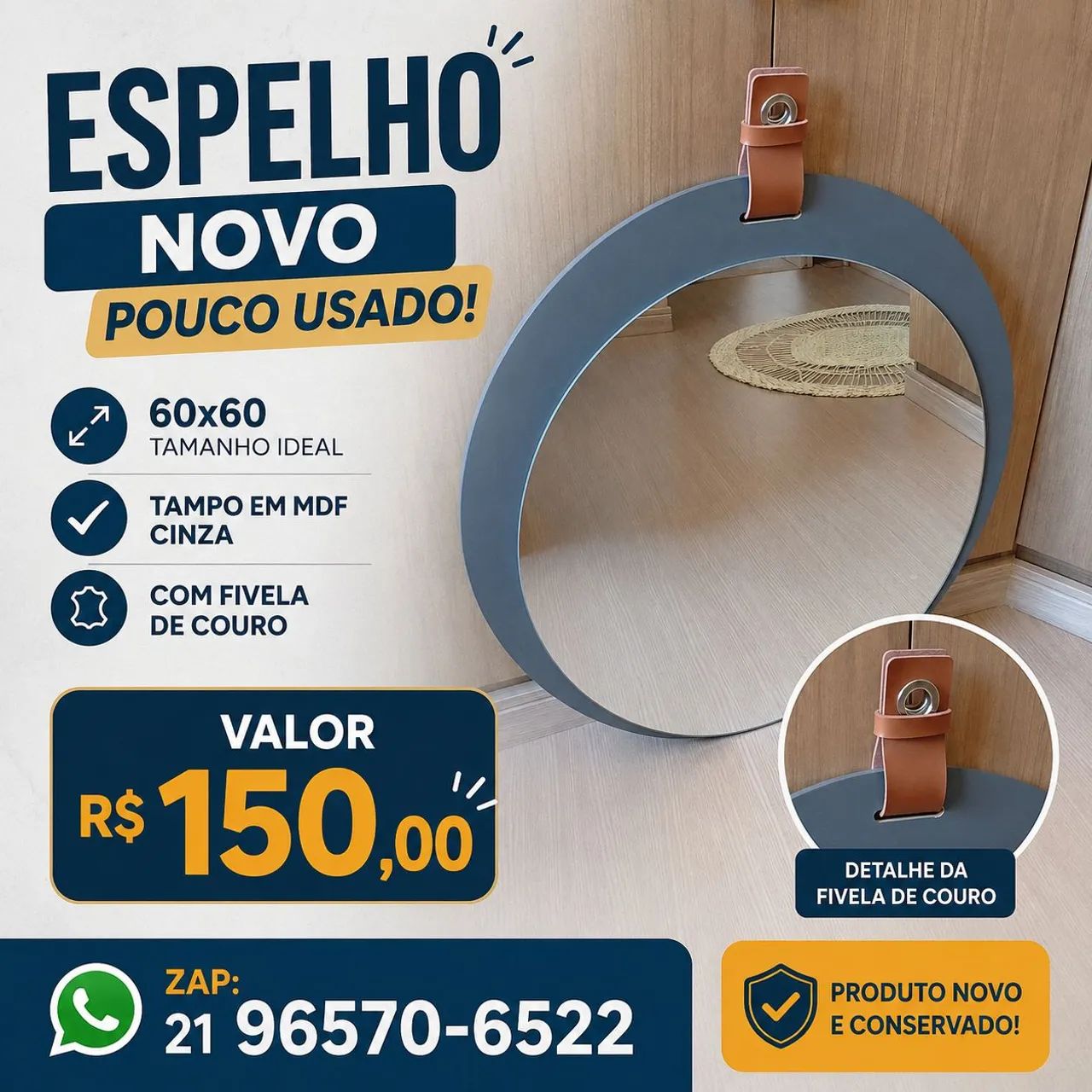 Espelho Redondo tampo MDF  - Foto 3