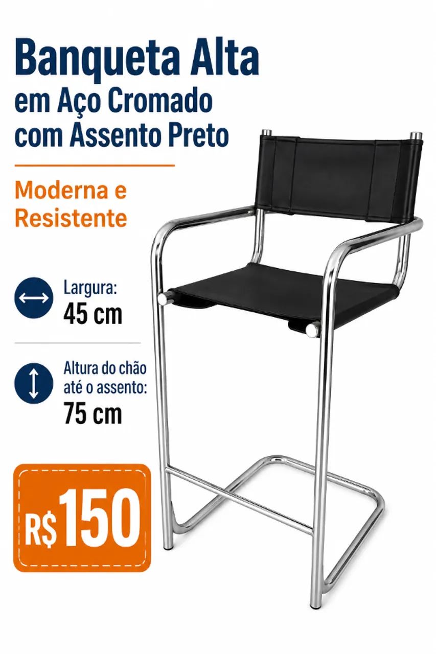 Banqueta Alta em Aço Cromado - Foto 3